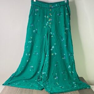 Free People Green Floral Wide Leg Pants Women’s Size 6